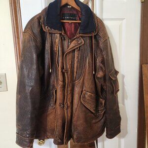 90's Vintage Context Brown Leather Bomber Jacket- Size L